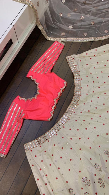 Light pista green mulberry silk paper mirror wedding lehenga choli