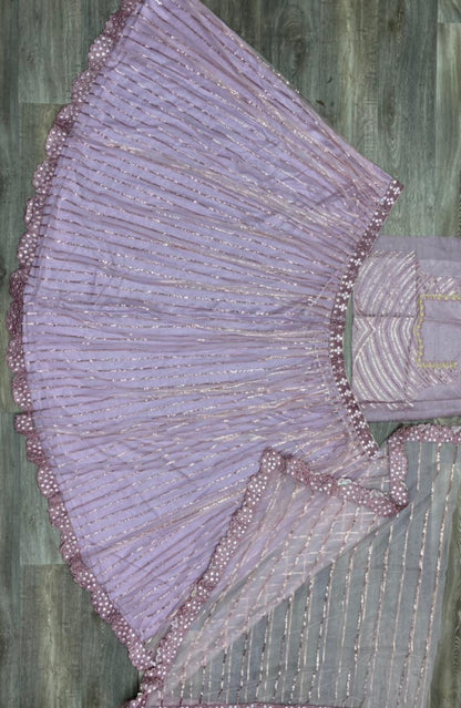 Light purple butterfly net heavy embroidered foil mirror work lehenga choli