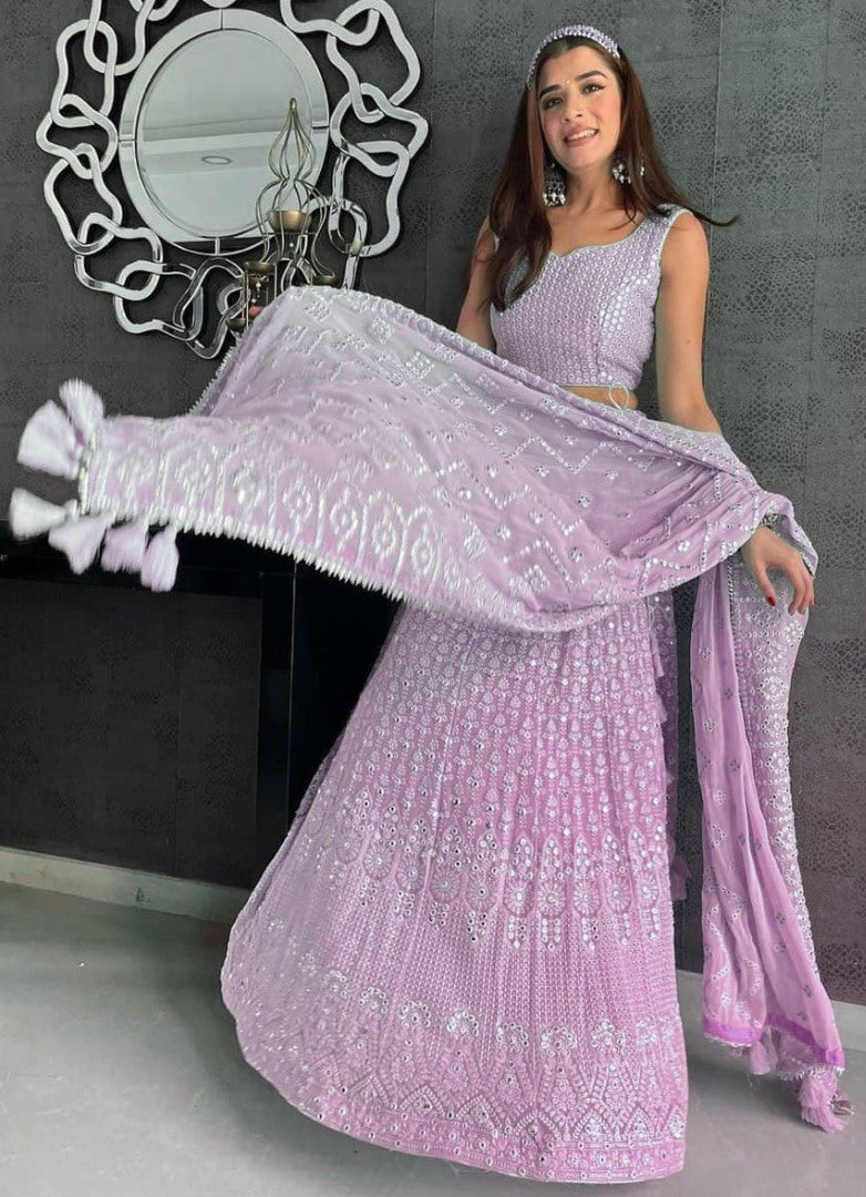 Light purple geogette heavy embroidered wedding lehenga choli