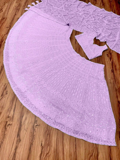 Light purple geogette heavy embroidered wedding lehenga choli