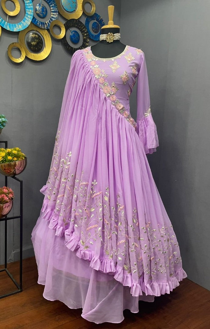 Light purple georgette embroidered indowestern gown