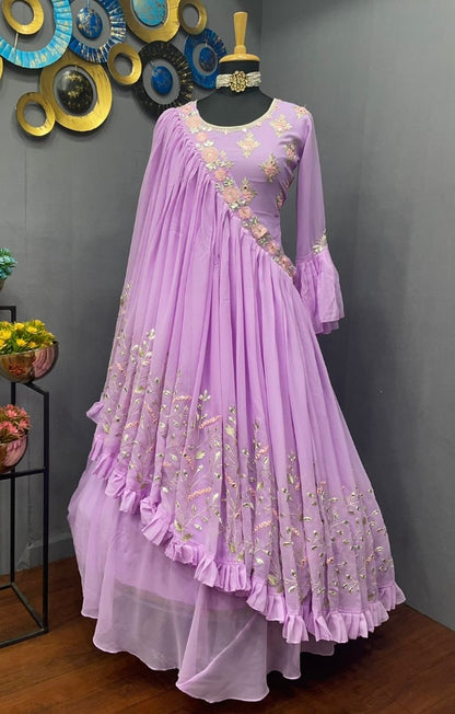 Light purple georgette embroidered indowestern gown