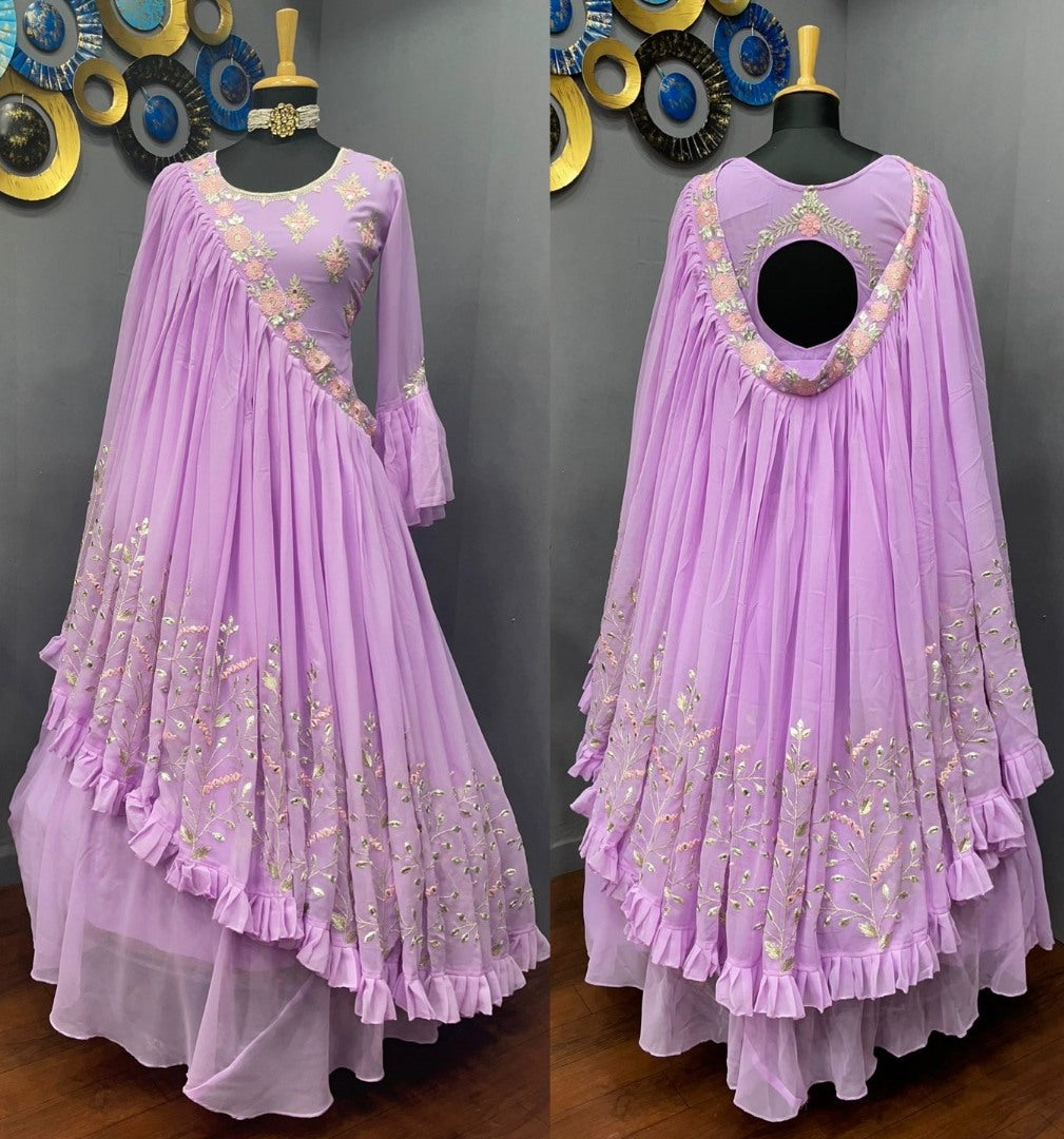 Light purple georgette embroidered indowestern gown