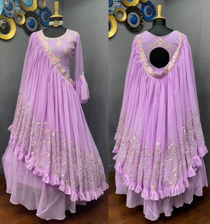 Light purple georgette embroidered indowestern gown