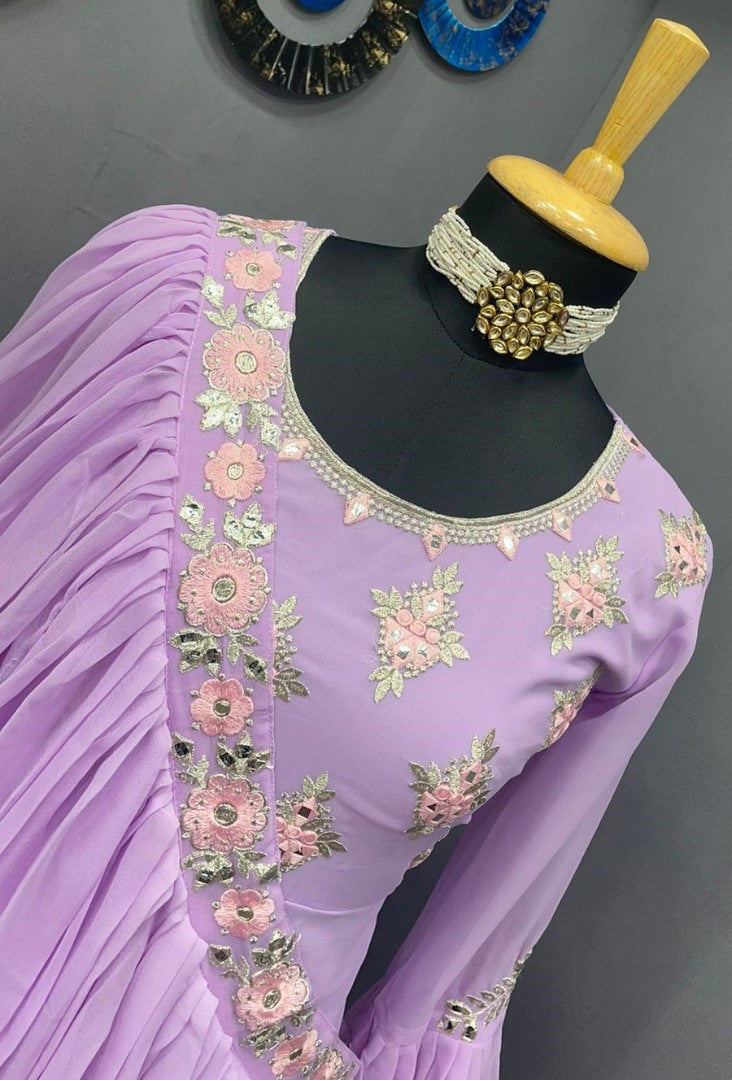 Light purple georgette embroidered indowestern gown