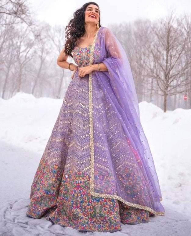 Light purple georgette heavy embroidered bridesmaid lehenga choli