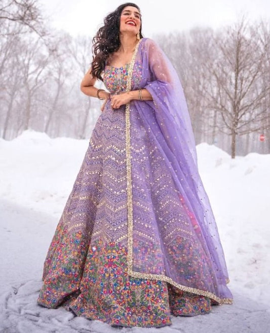 Light purple georgette heavy embroidered bridesmaid lehenga choli