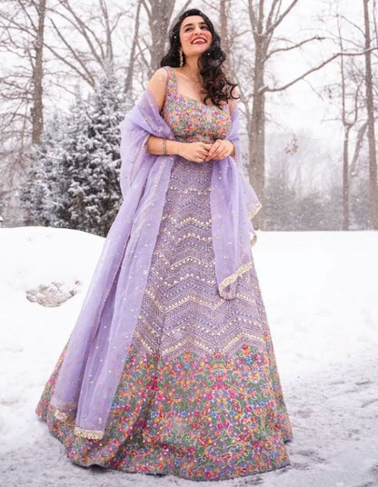 Light purple georgette heavy embroidered bridesmaid lehenga choli
