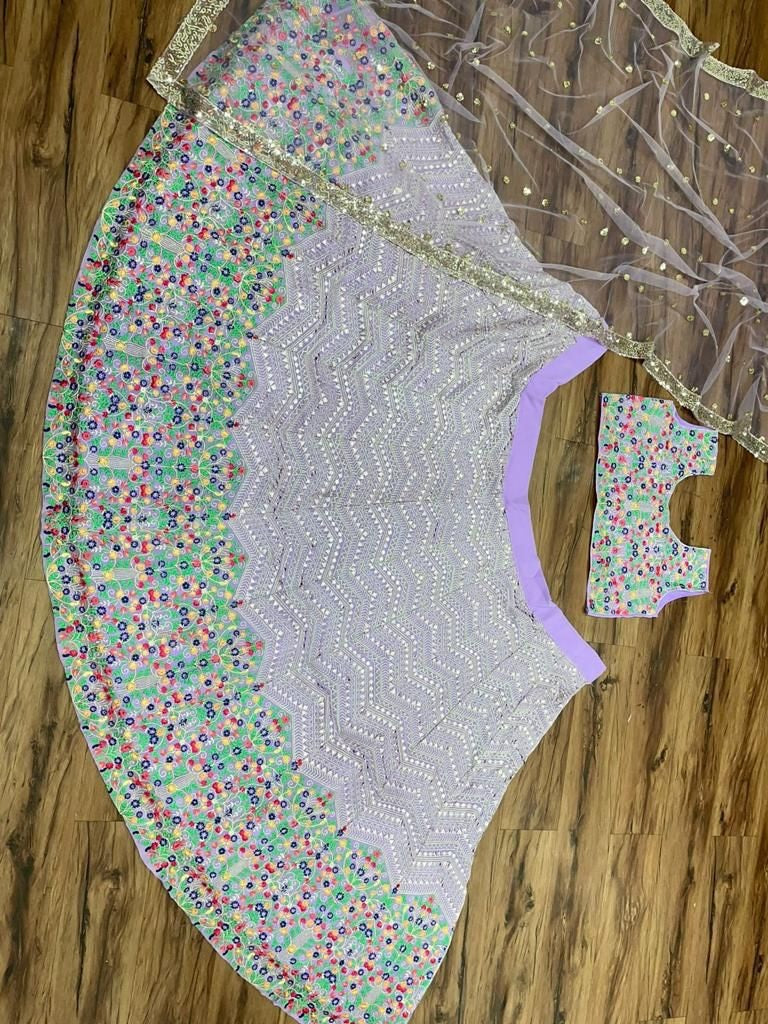 Light purple georgette heavy embroidered bridesmaid lehenga choli