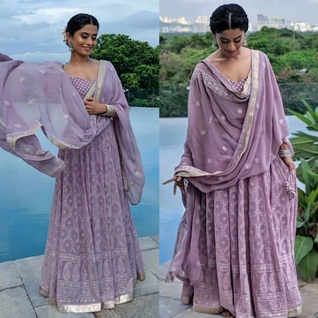 Light purple georgette heavy embroidered lehenga choli