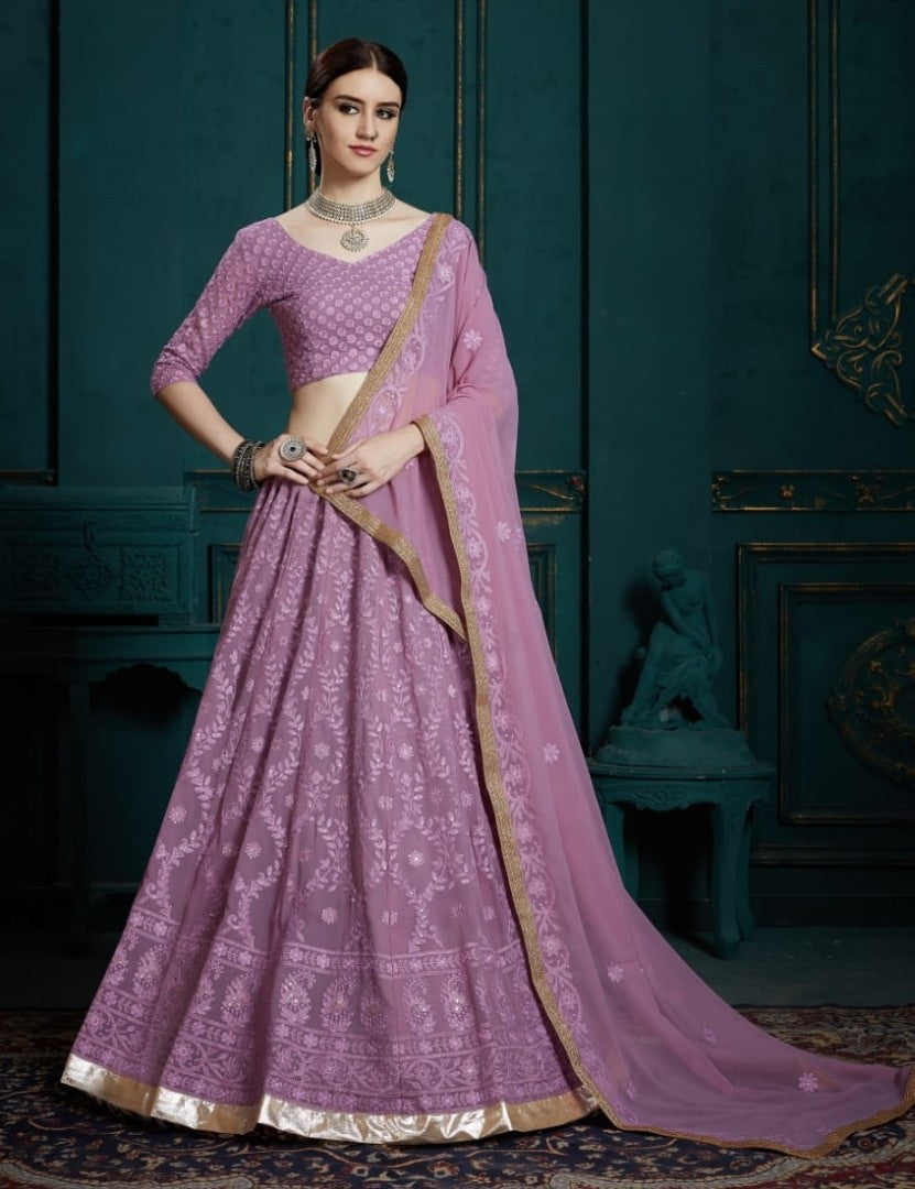 Light purple georgette heavy embroidered lehenga choli