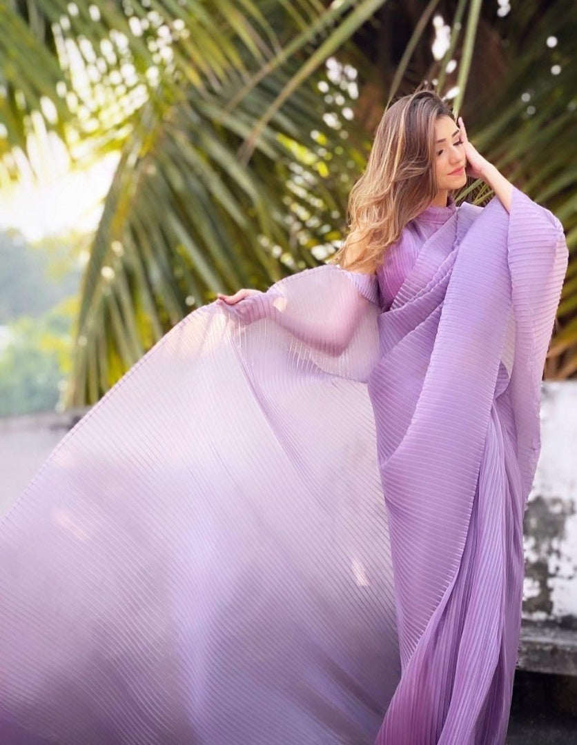 Light purple georgette pleated saree