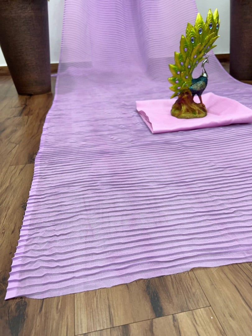Light purple georgette pleated saree