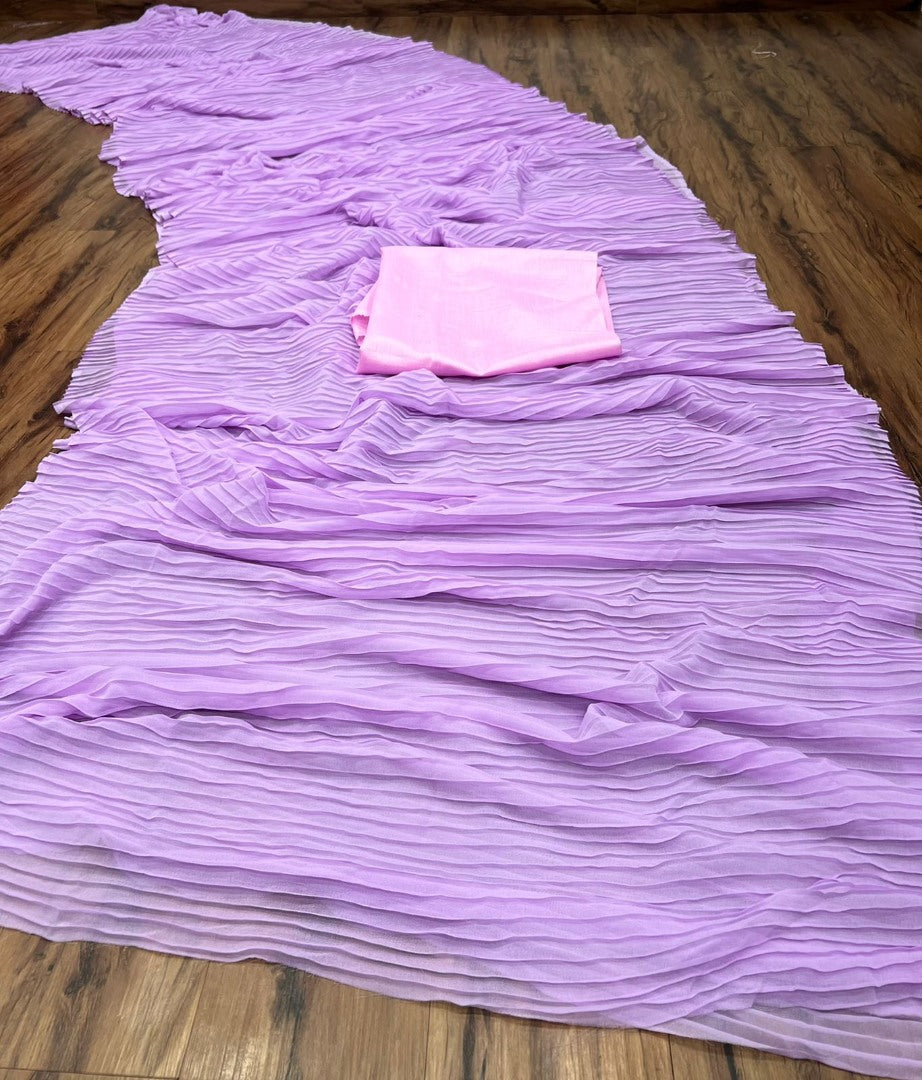 Light purple georgette pleated saree