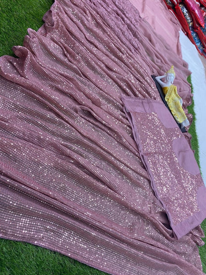Light purple georgette sequence and thread work designer saree