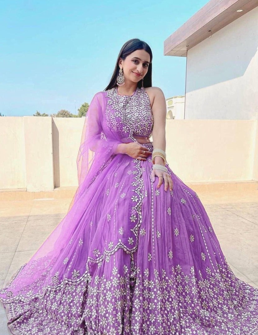 Light purple georgette sequence embroidered lehenga choli