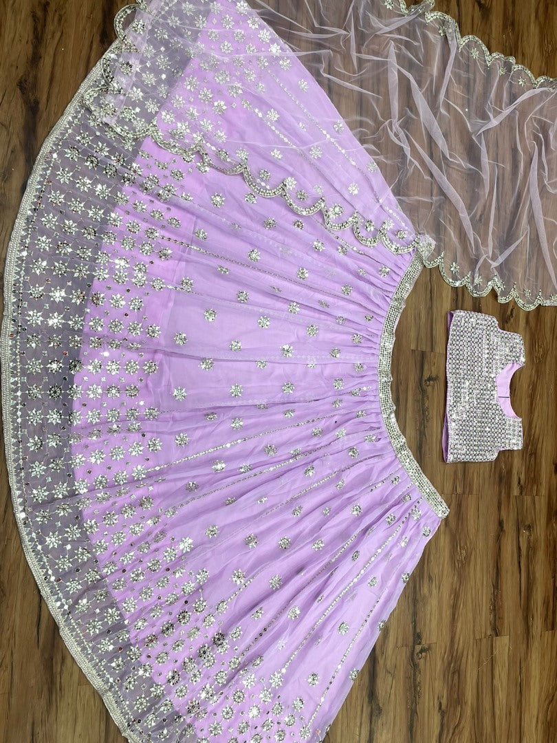 Light purple georgette sequence embroidered lehenga choli