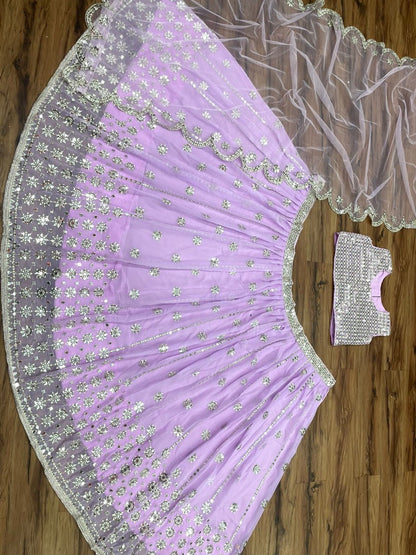 Light purple georgette sequence embroidered lehenga choli