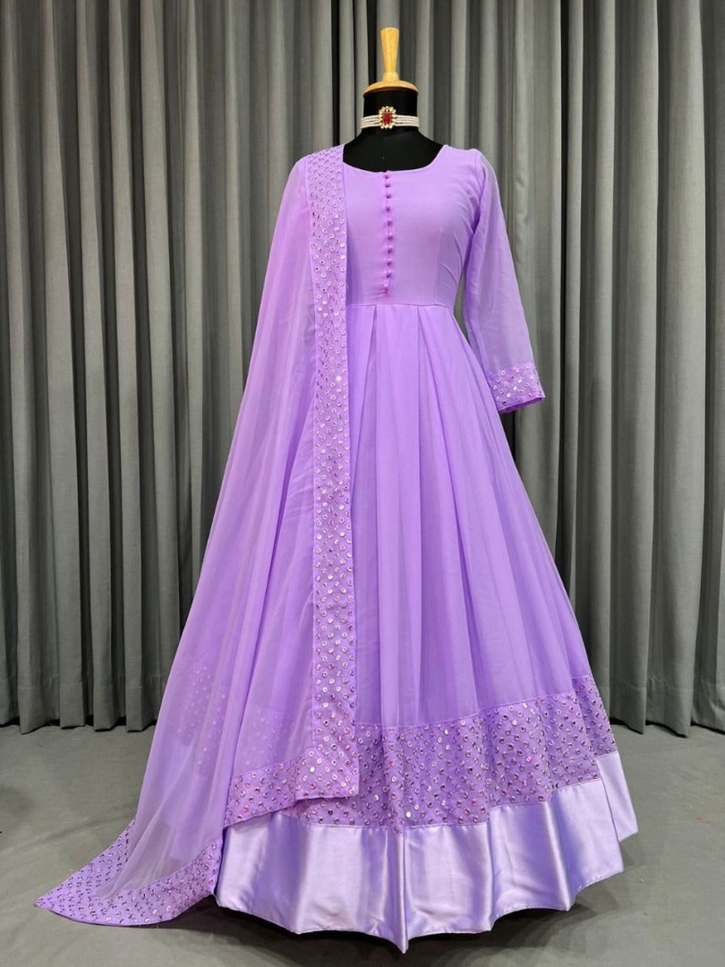 Light purple georgette thread embroidered party wear anarkali suit