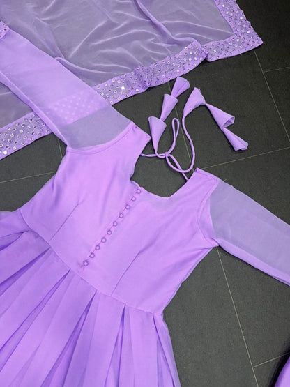 Light purple georgette thread embroidered party wear anarkali suit