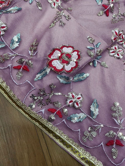 Light purple net heavy embroidered wedding lehenga choli