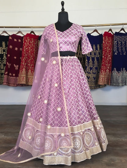 Light purple net heavy lucknowi work wedding lehenga choli