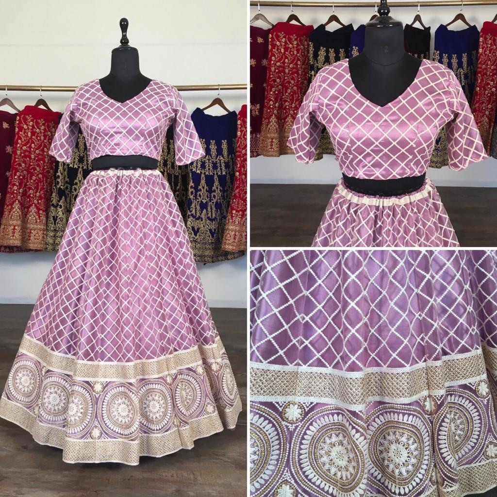 Light purple net heavy lucknowi work wedding lehenga choli