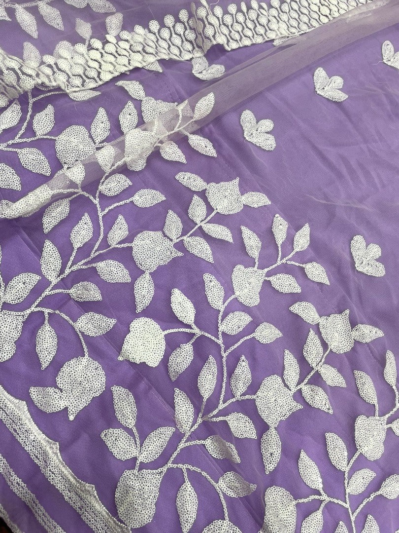 Light purple soft net sequence and thread embroidery work lehenga choli for ceremony