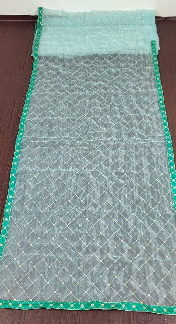 Light sea green sequence embroidery designer organza saree