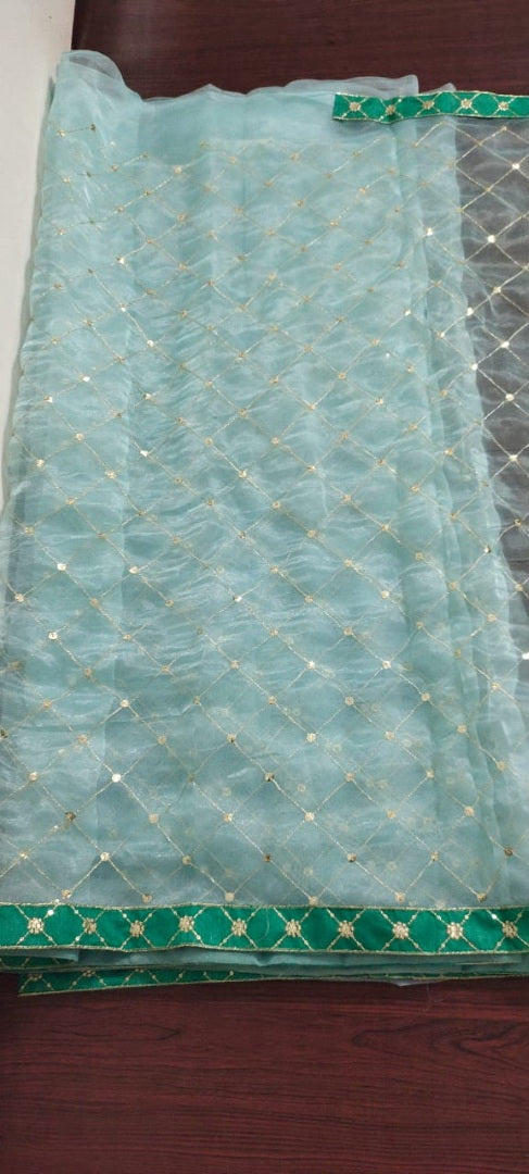 Light sea green sequence embroidery designer organza saree