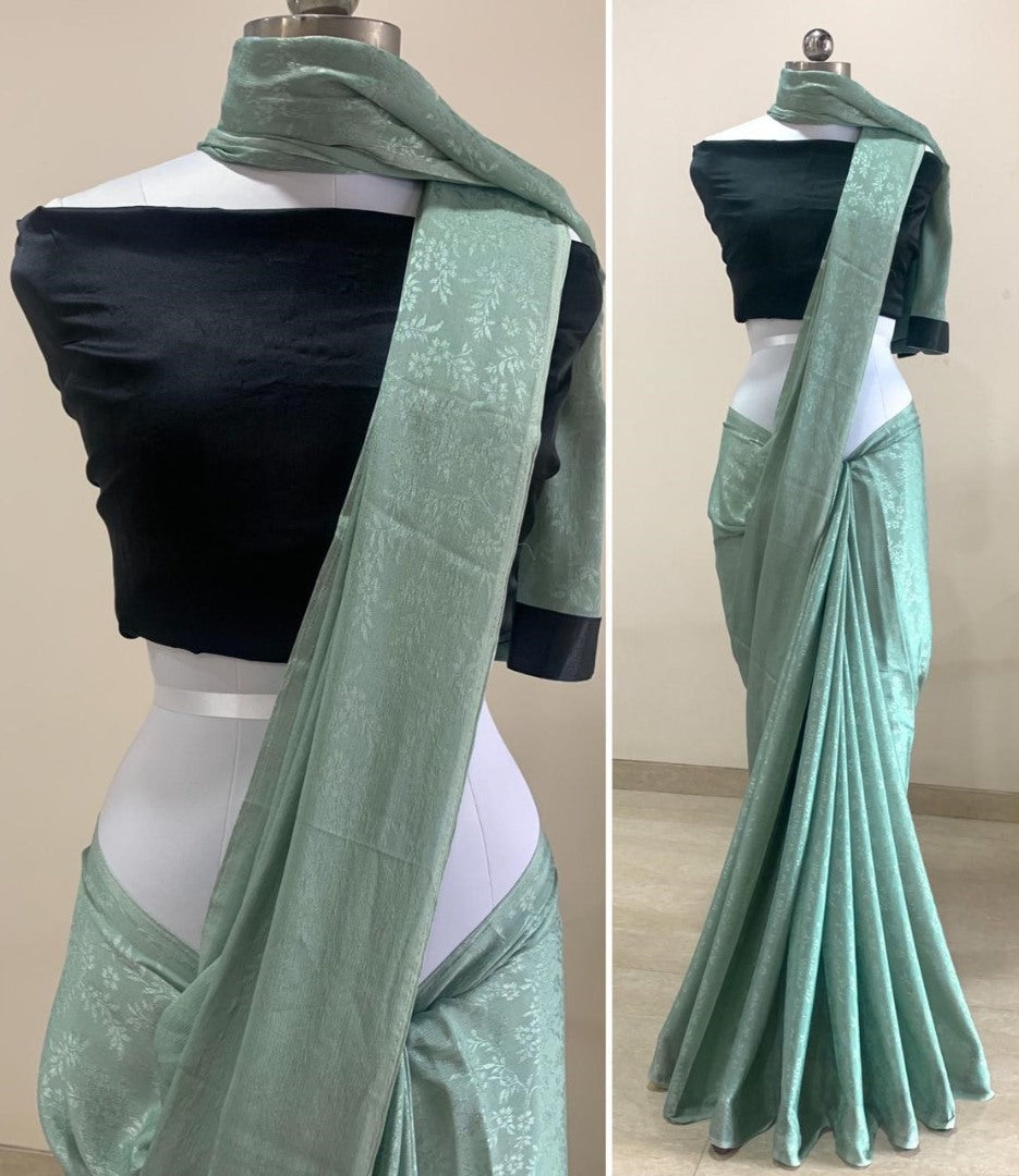 Light sea greenchinon self design work party wear saree
