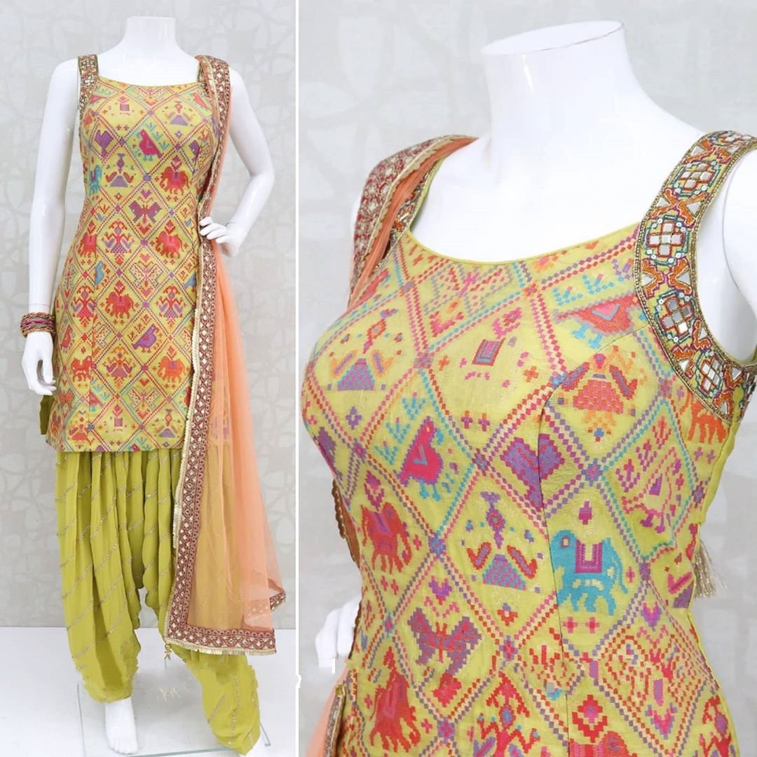 Light yellow bandhni print patiala suit