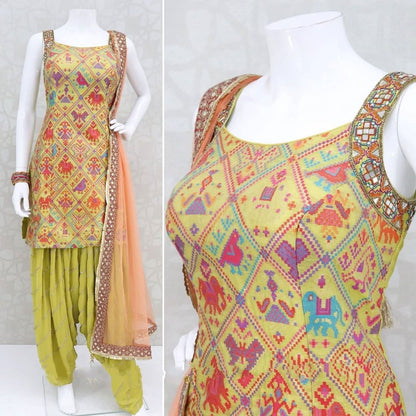 Light yellow bandhni print patiala suit