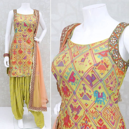 Light yellow bandhni print patiala suit
