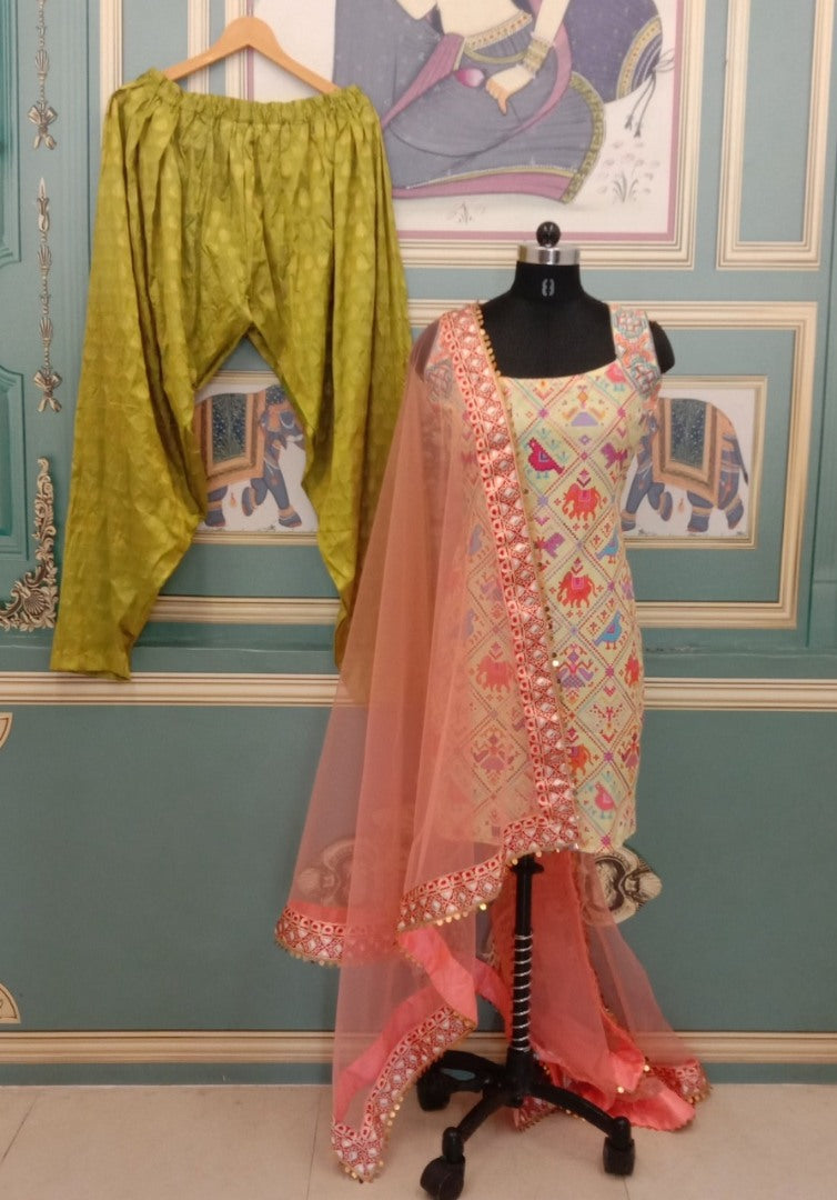 Light yellow bandhni print patiala suit