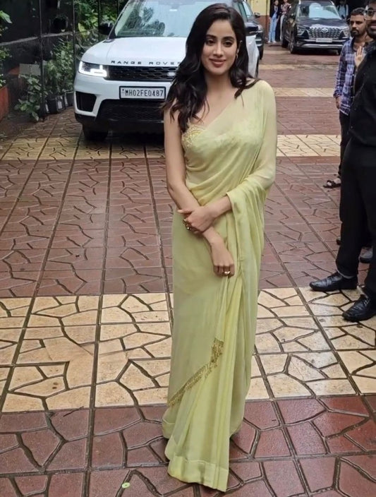 Light yellow georgette janhvi kapoor bollywood saree