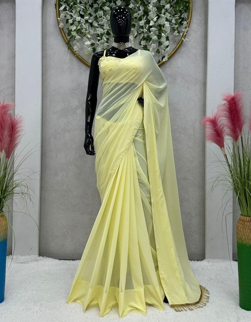 Light yellow georgette janhvi kapoor bollywood saree