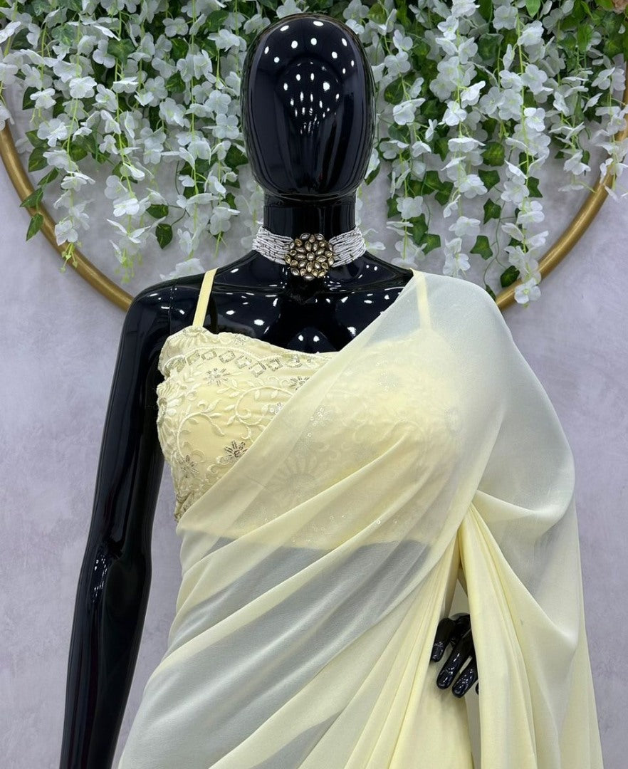 Light yellow georgette janhvi kapoor bollywood saree