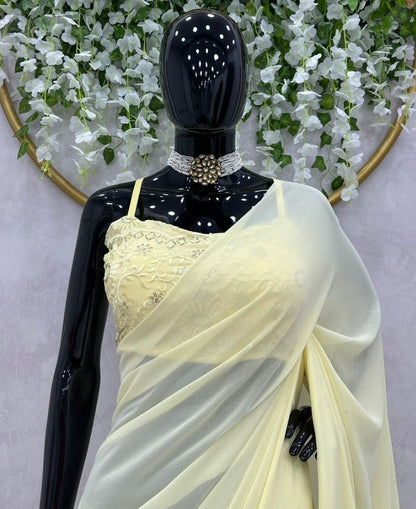 Light yellow georgette janhvi kapoor bollywood saree