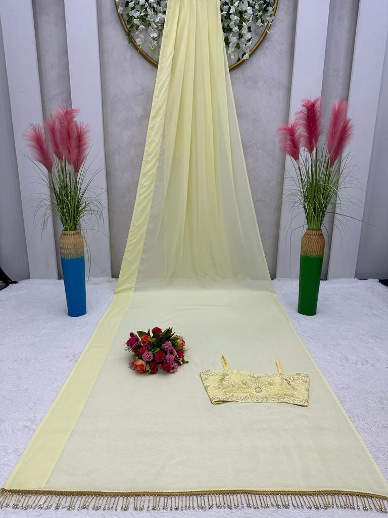 Light yellow georgette janhvi kapoor bollywood saree