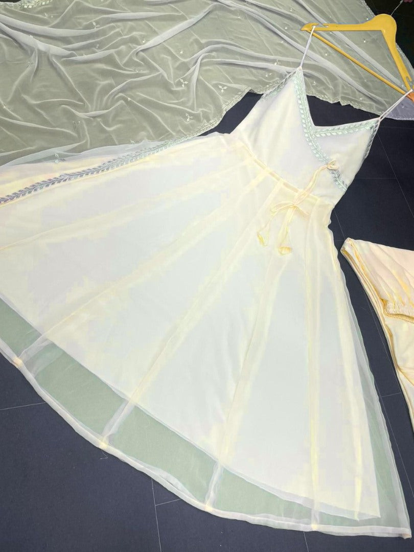 Light yellow georgette plain anarkali suit
