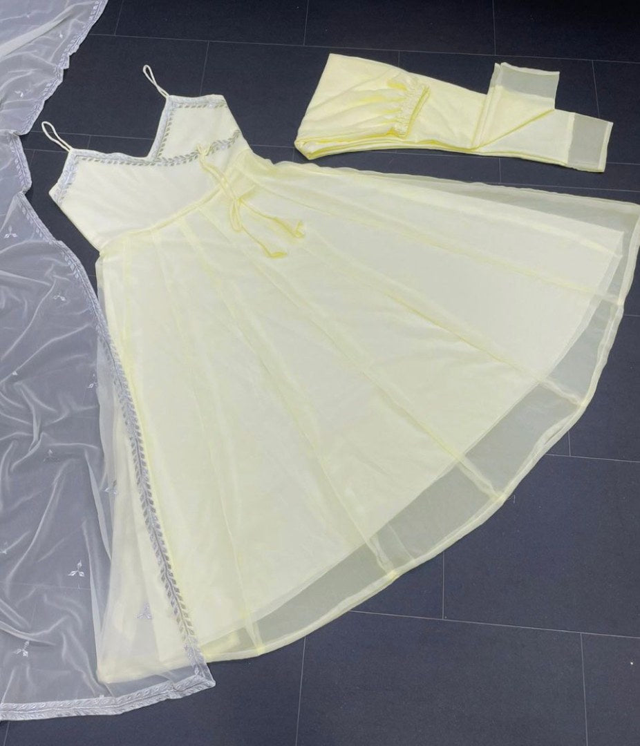 Light yellow georgette plain anarkali suit