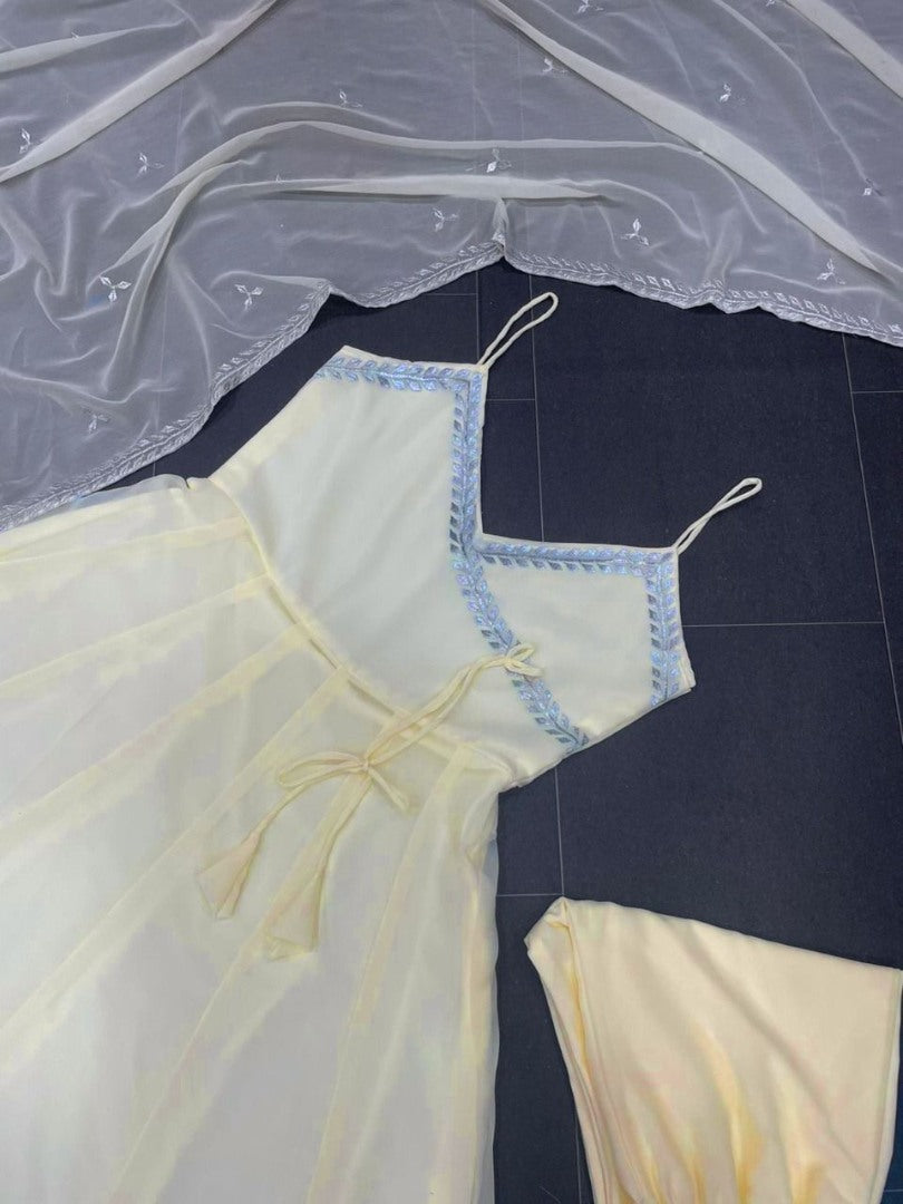 Light yellow georgette plain anarkali suit