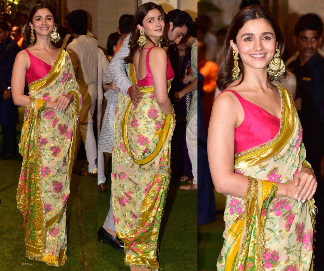 Light yellow gota zari digital printed saree