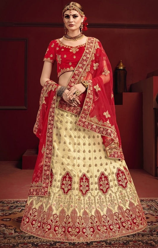 Light Yellow heavy designer embroidered bridal lehenga choli
