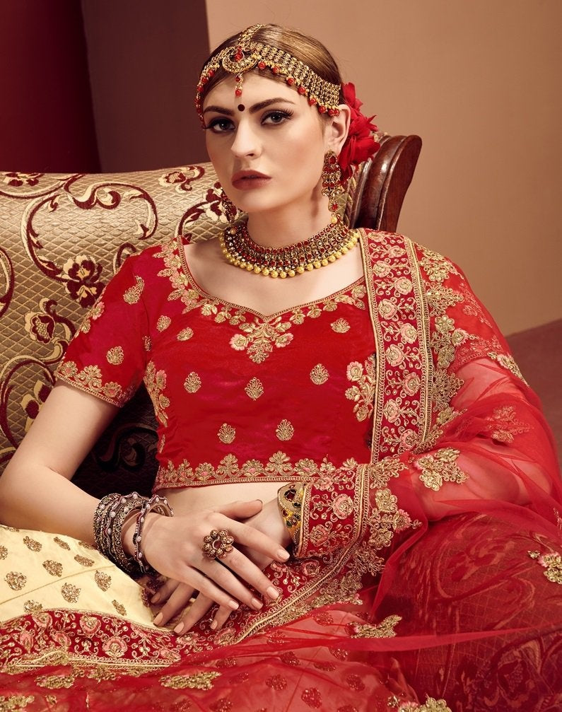 Light Yellow heavy designer embroidered bridal lehenga choli