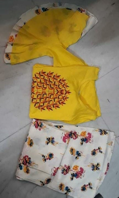 Light yellow heavy rayon hand embroidered work suit with plazzo