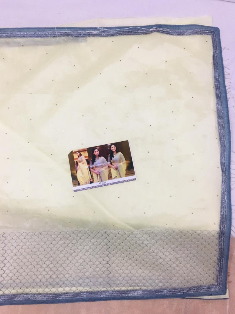 light yellow organza tissue net bollywood style saree