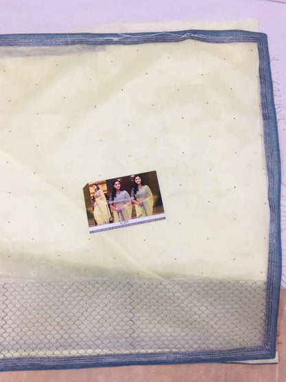 light yellow organza tissue net bollywood style saree