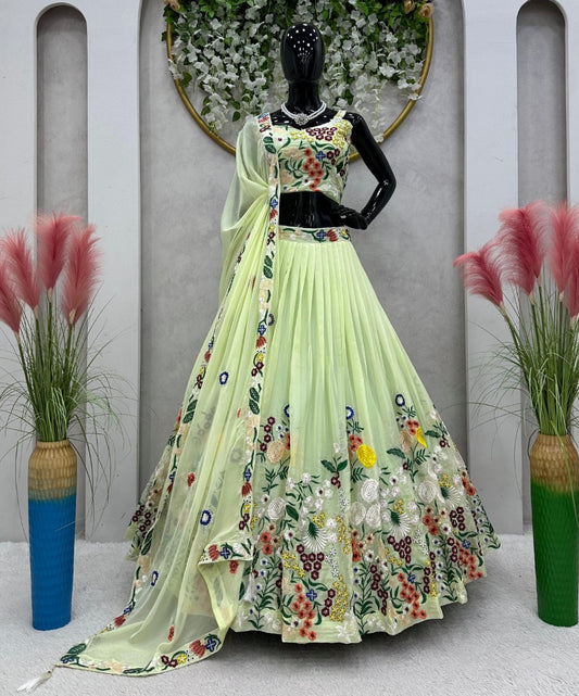 Light yellow tabby silk heavy work ceremonial designer lehenga choli